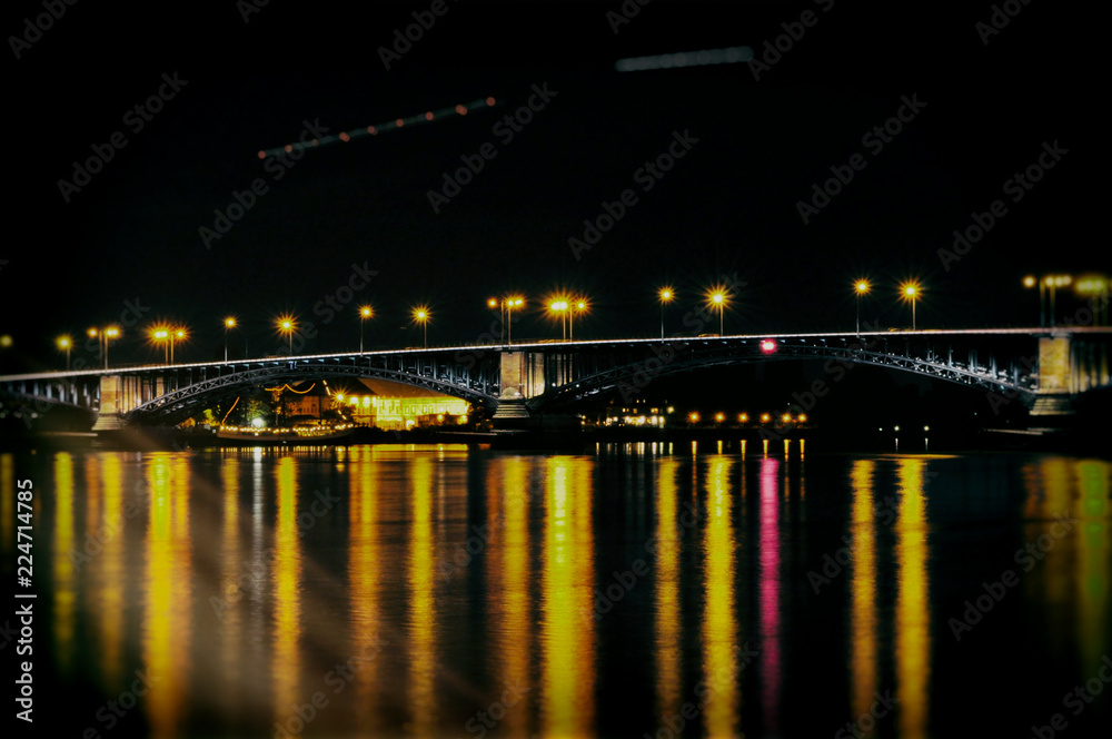 Mainz Brücke Rhein Langzeitbelichtung