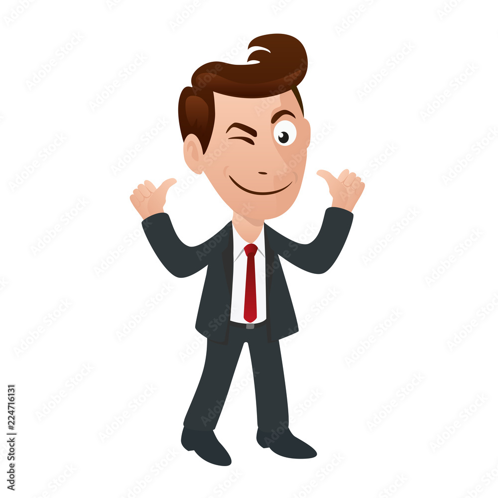 Un personnage mascotte se présente comme candidat en se montrant du doigt Un personnage mascotte se présente comme candidat en se montrant du doigt