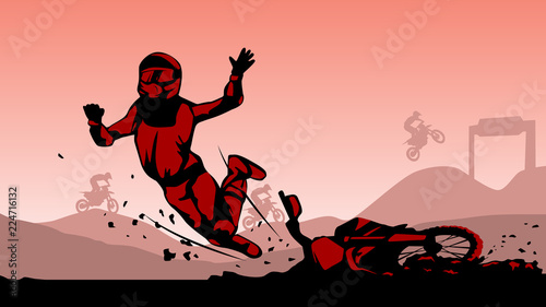 motocross accident hard landing crash illustration vector