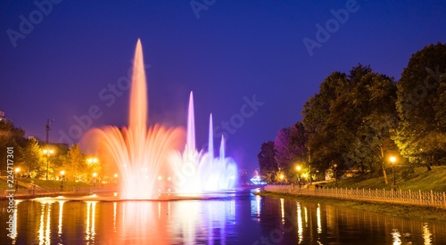 city fountains in the evening