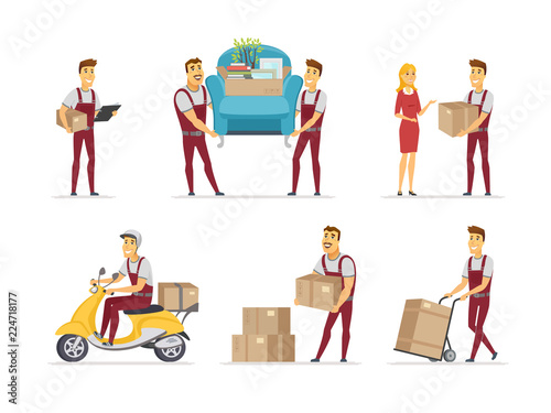 Delivery and moving service - cartoon people characters set of situations