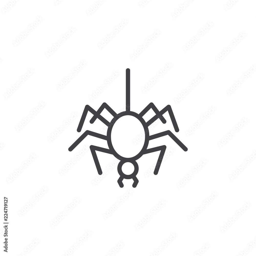 Obraz premium Spider outline icon. linear style sign for mobile concept and web design. Spider hanging on thread line vector icon. Symbol, logo illustration. Pixel perfect vector graphics
