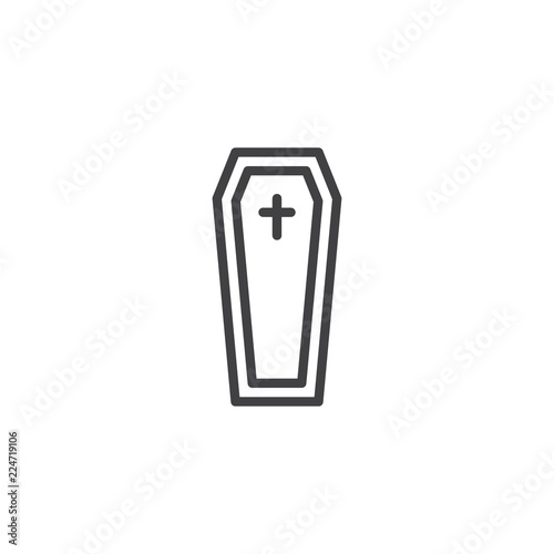 Coffin with cross outline icon. linear style sign for mobile concept and web design. Funeral line vector icon. Symbol, logo illustration. Pixel perfect vector graphics