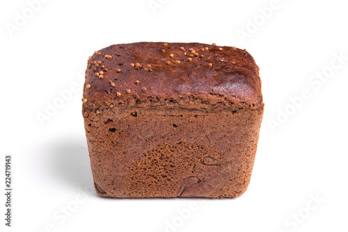 Black bread with coriander isolated on white background closeup