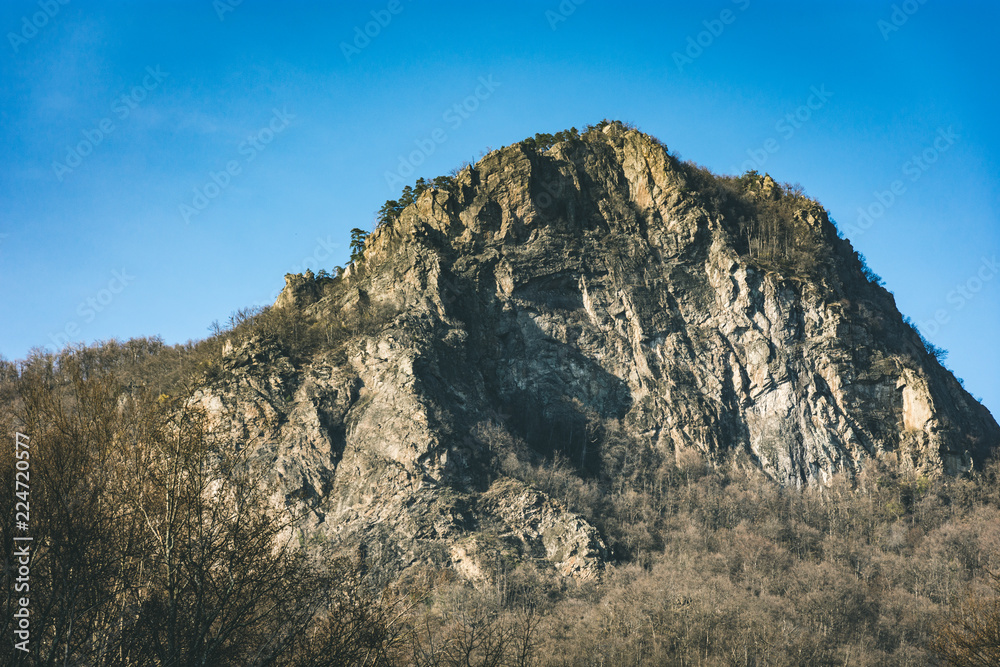 Landscape of a rocky mountain and a blue sky