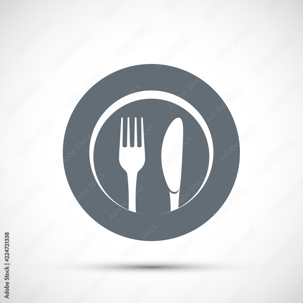 Icon plate with fork and knife. Logo for the restaurant and cafe. Icon plate with fork and knife. Logo for the restaurant and cafe.