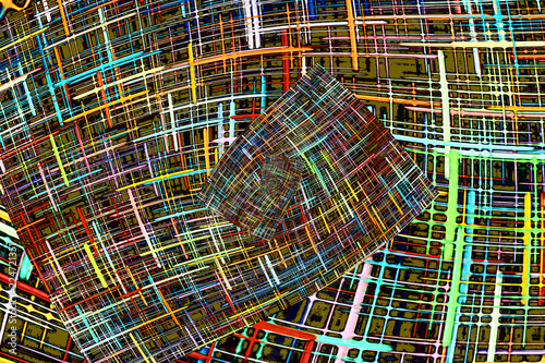 Multicolored abstract checkered fractals pattern. Comic background.