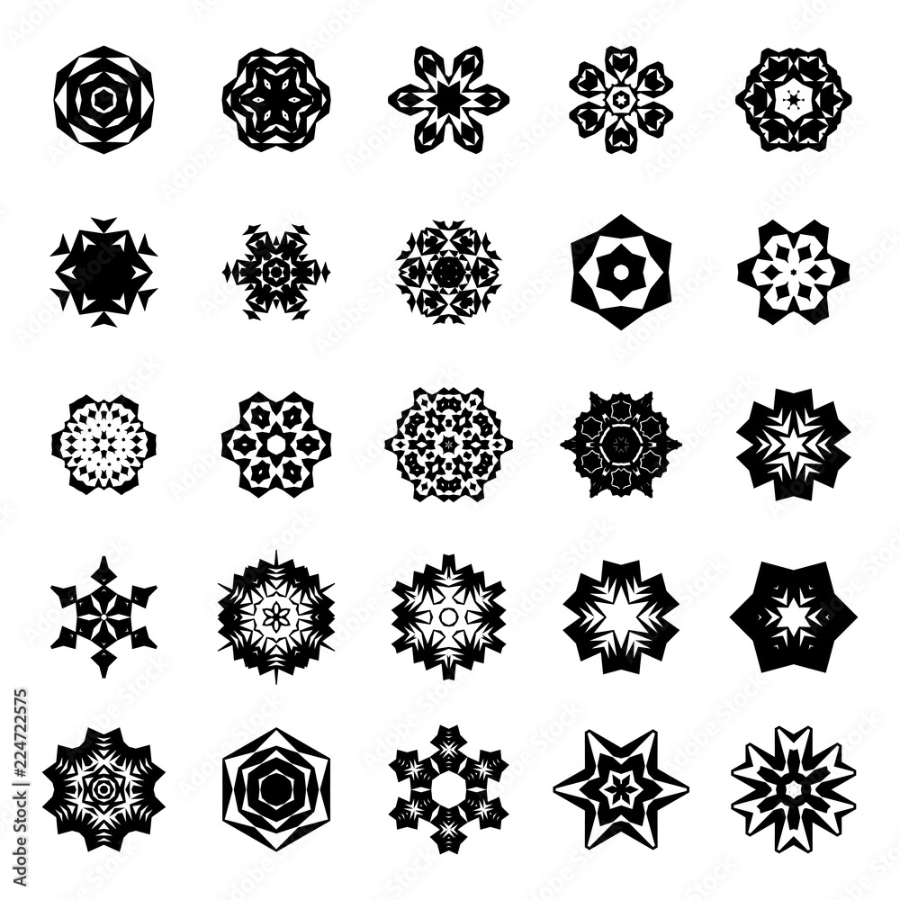 Simple Snowflake Icon Collection Isolated on White Background