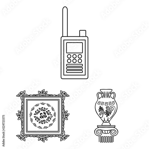 Museum and gallery outline icons in set collection for design. Storage and exhibition of showpiece vector symbol stock web illustration.