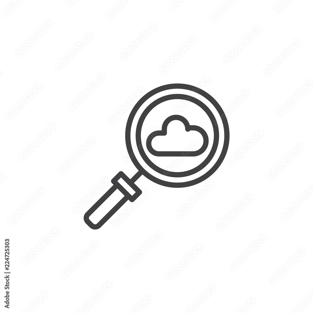Cloud search outline icon. linear style sign for mobile concept and web design. magnifying glass with cloud simple line vector icon. Symbol, logo illustration. Pixel perfect vector graphics Cloud search outline icon. linear style sign for mobile concept and web design. magnifying glass with cloud simple line vector icon. Symbol, logo illustration. Pixel perfect vector graphics