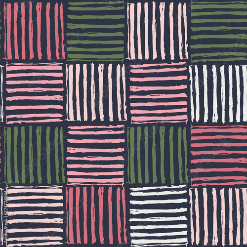 Vector seamless pattern of  hand drawn squares enclosing lines.