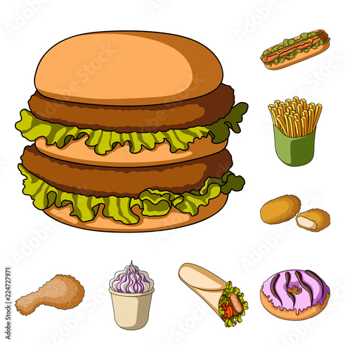 Fast food cartoon icons in set collection for design.Food from semi-finished products vector symbol stock web illustration.