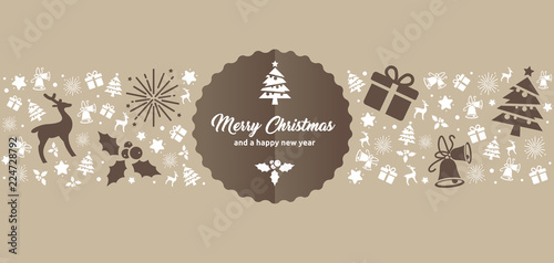 elegante und moderne Grußkarte zu Weihnachten mit Icons und Merry Christmas