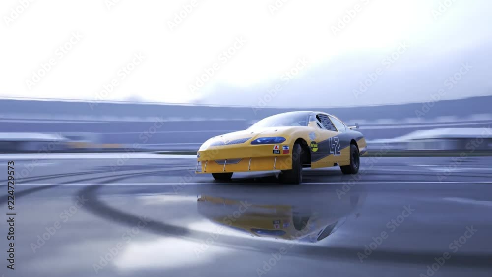 High speed racing car driving and drifting without smoke around racing track. High speed racing car driving and drifting without smoke around racing track.