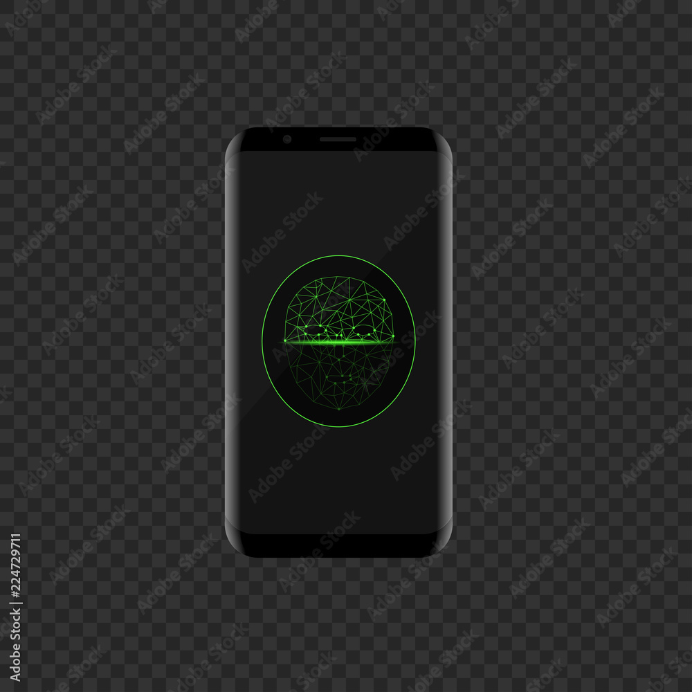Smartphone with green face scan icon Smartphone with green face scan icon