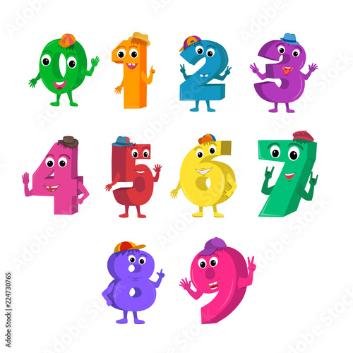 Set of funny cartoon numbers characters