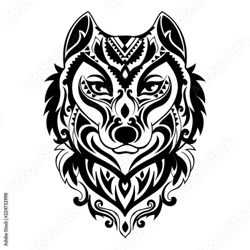 Vector tribal style wolf totem tattoo with ornaments