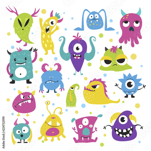 Cute funny little monsters in bright colors