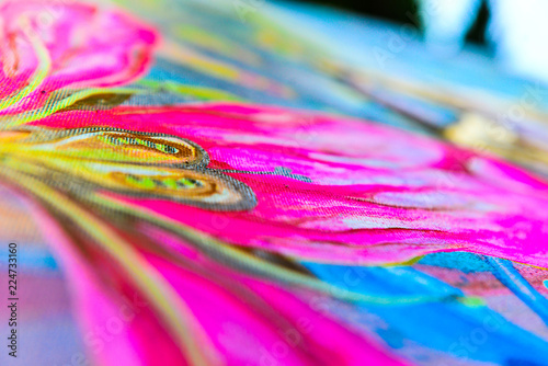 close-up oil painting with flowers in vibrant colors, close up of painting with vibrant colors, fabric in vibrant colors, wallpaper, fine art, photo panel, painting background © liligluck