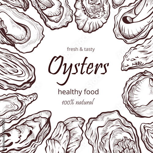 Oyster healthy natural sea food frame banner