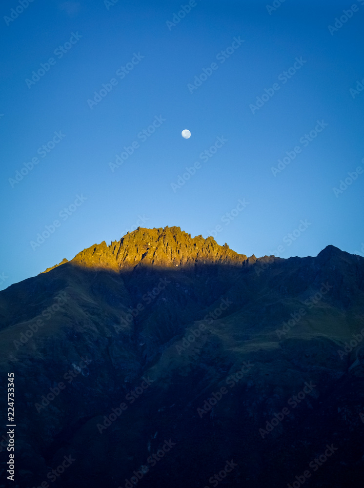 Moon on New Zealand Mountains