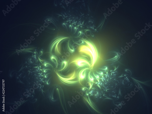 Glowing green curls pattern abstract background