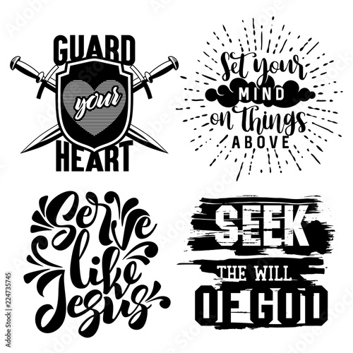 Christian typography and lettering. Illustration of the phrases of biblical motivation.
