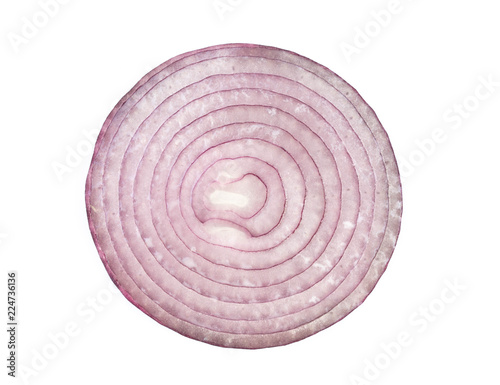 Top view red onion slice isolated on white background