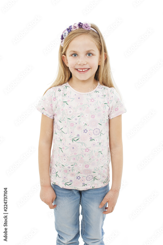 Portrait of a happy little girl close-up. Isolated on white background
Portrait of a happy little girl close-up. Isolated on white background