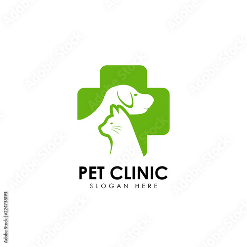 pet clinic logo design template. cat and dog vector silhouette