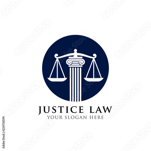 justice law logo design template. attorney logo vector design. scales and pillar vector illustration logo in the circle