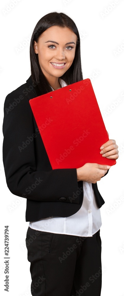 Friendly Businesswoman Holding Clipboard - Isolated Friendly Businesswoman Holding Clipboard - Isolated