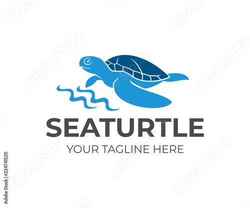 Sea turtle by the coastline and waves  logo design. Animal  wildlife  sea life and nature  vector design and illustration