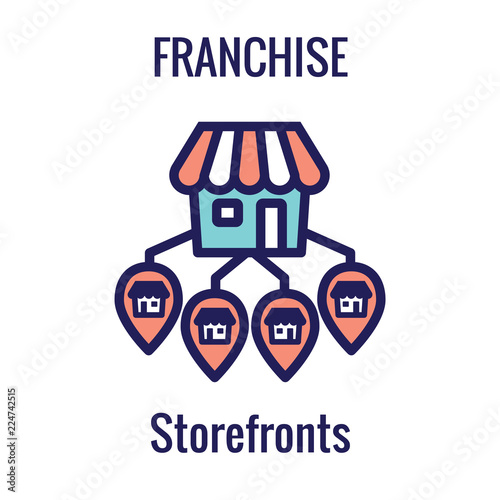 Franchise Icon Set with Home Office, corporate Headquarters and Franchisee Icon Images