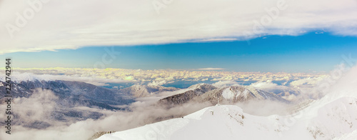 Panoramic view from the top. Mountain rose Peak, 2320 meters