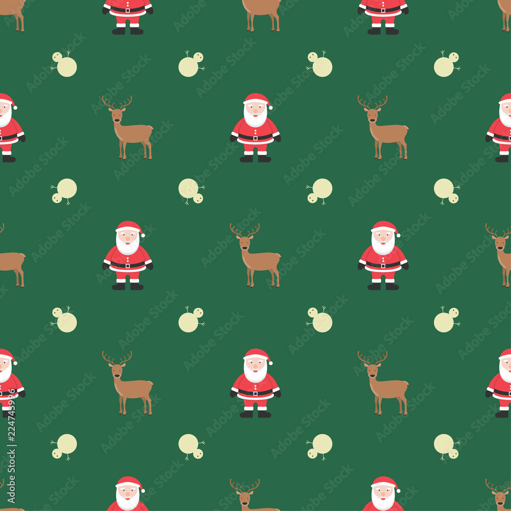 Naklejka premium Christmas seamless pattern background with santa claus, reindeer and snowman - Vector
