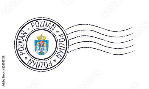 Poznan city grunge postal rubber stamp