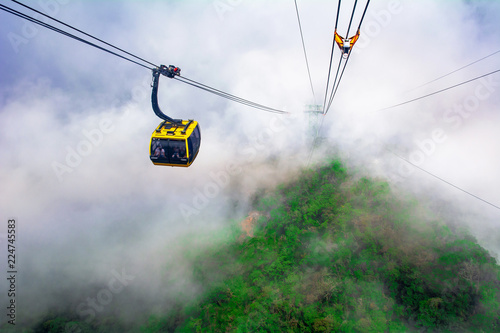 Fansipan cable in the cloudy day with the mountain view , SaPa,Vietnam - Cable Car at Fansipan, the best view sapa in vietnam