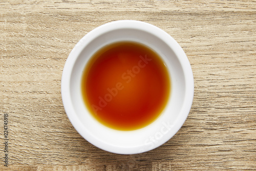 Soy sauce on wooden