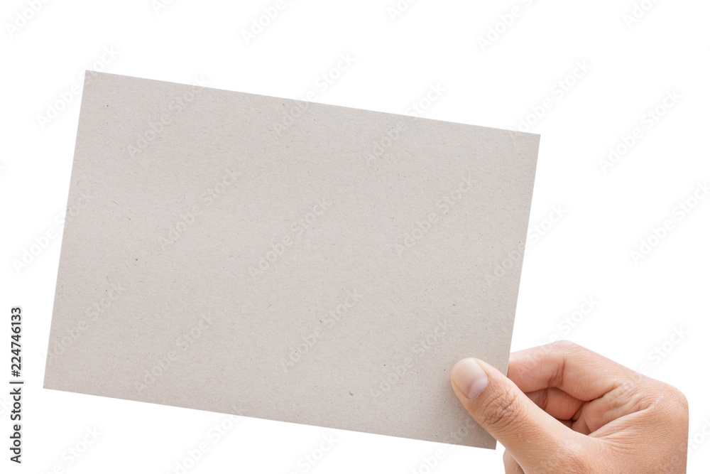 Fototapeta premium Male hand holding gray a blank paper - clipping paths.