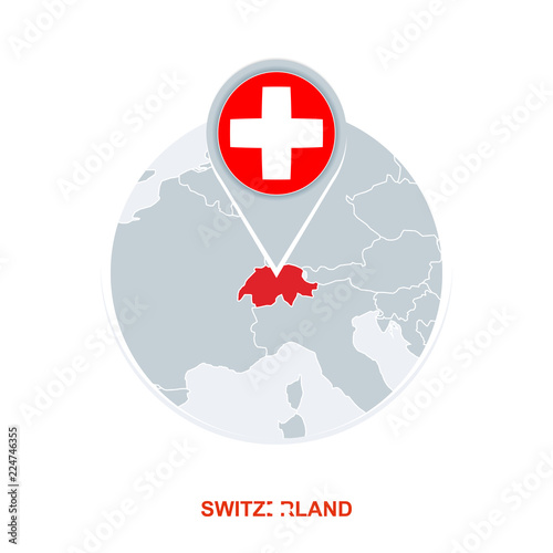 Switzerland map and flag, vector map icon with highlighted Switzerland