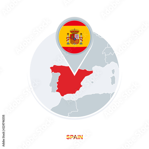 Spain map and flag, vector map icon with highlighted Spain