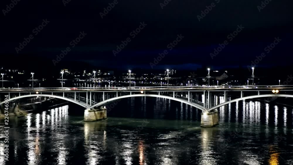 Timelapse of the bridge in Basel at night. Timelapse of the bridge in Basel at night.