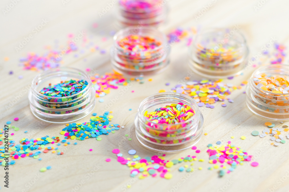 View of colorful nail glitter View of colorful nail glitter