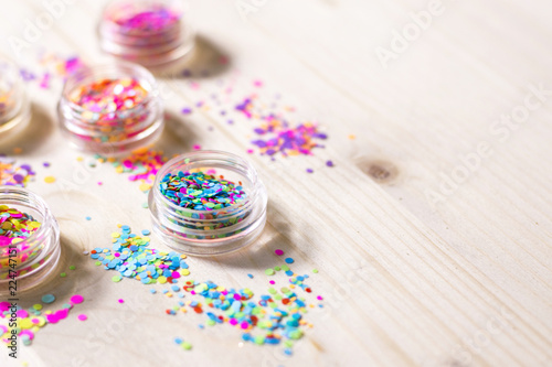 View of colorful nail glitter