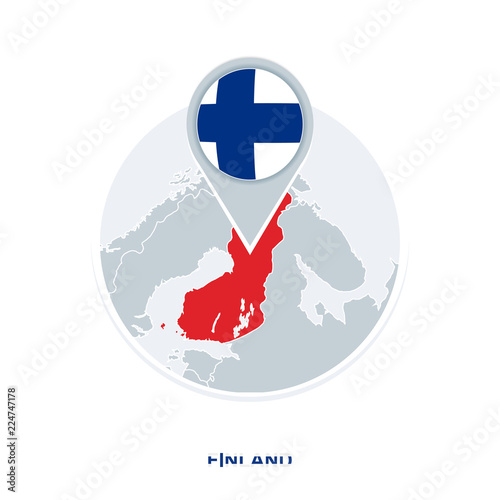Finland map and flag, vector map icon with highlighted Finland