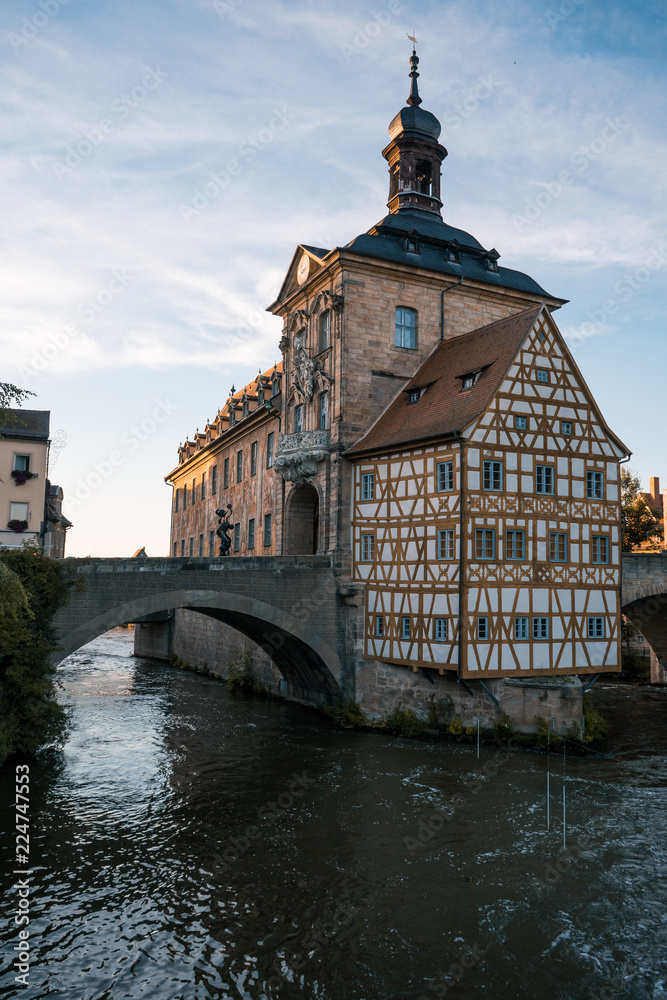 The Old Town Hall of Bamberg, Germany, at sunset.