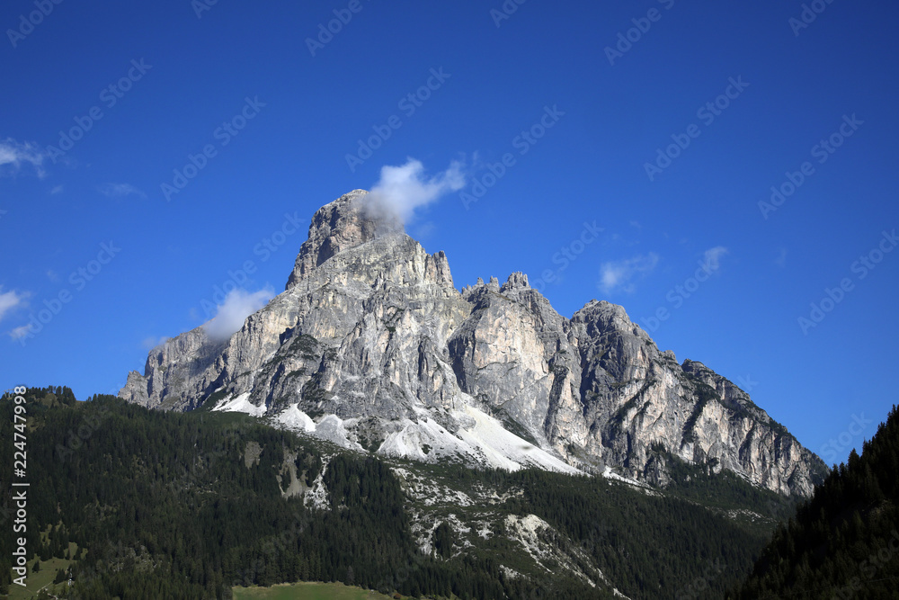 Sassongher Gebirgsstock in den Dolomiten, Alta Badia, Corvara, Italien, Europa