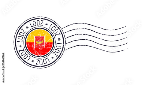 Lodz city grunge postal rubber stamp