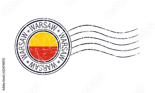 Warsaw city grunge postal rubber stamp